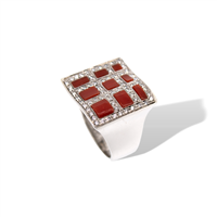 Anello donna in oro bianco 18 kt con diamanti naturali e corallo rosso – 20 g, 0.25 ct – Idee Preziose dal 1987 - IP.AK18B/75D